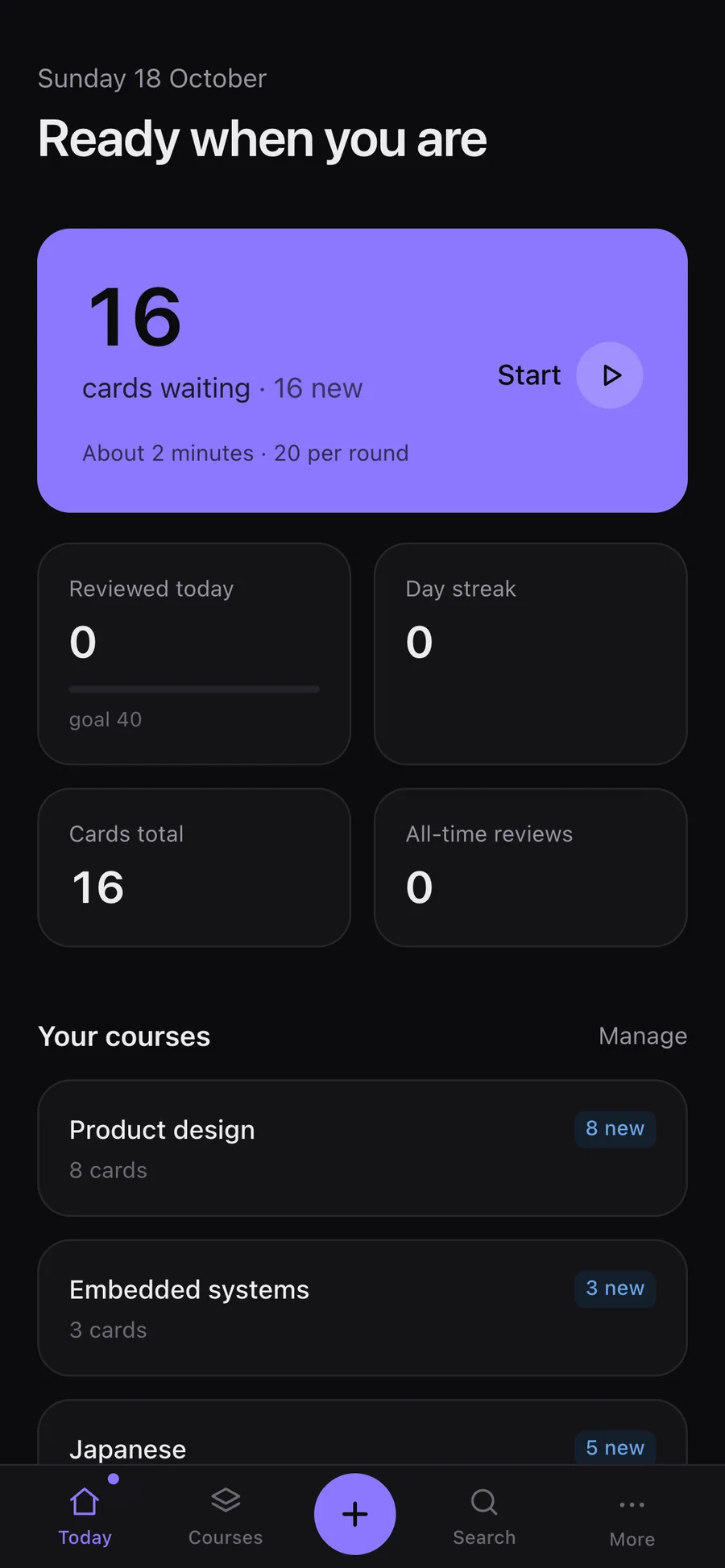 Today screen on a phone