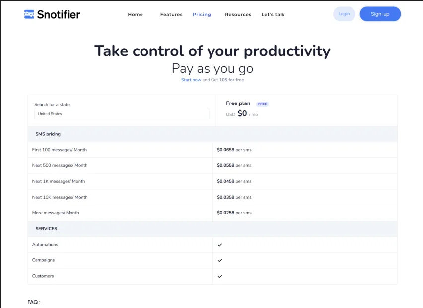 The old pricing page: one long table